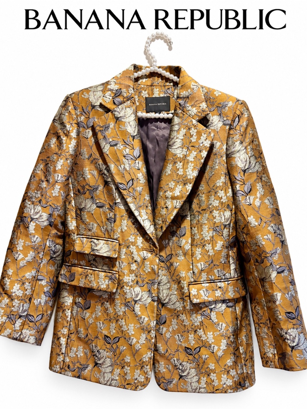 Banana Republic Eclat Brocade Blazer 10 Gold Floral Metallic Jacquard